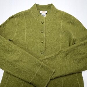 Talbots Green 100% Wool Cardigan Jacket Small Quiet Luxury Old Money Vintage